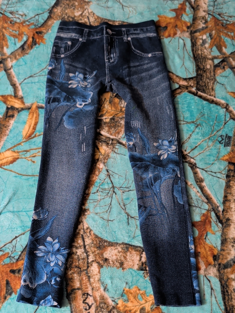 Women's Blue Floral Print Leggings